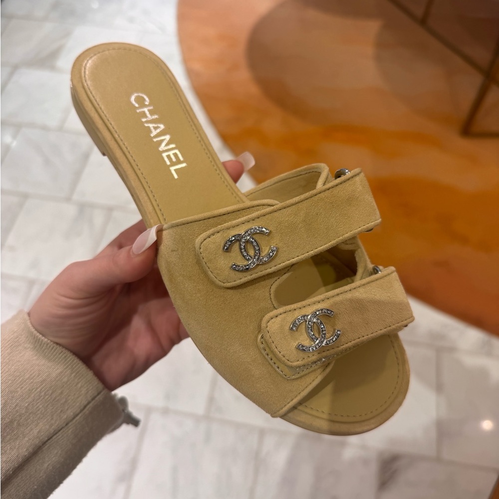 CHANEL Tan Slide Sandals with Silver Accents - Picture 5 of 5